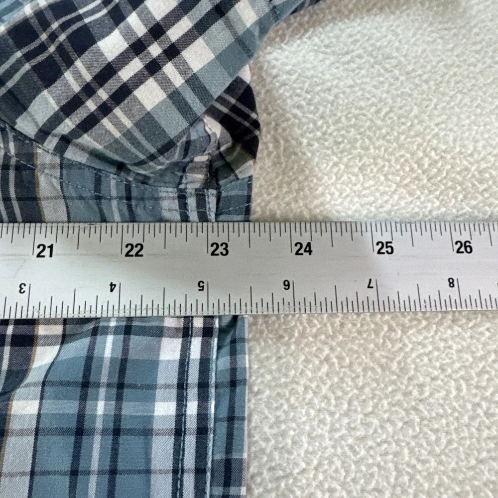 The North Face Mens Large Shirt Short Sleeve Plaid  Blue White Black
